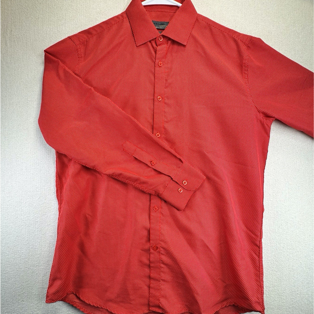 Ruffini Black Label Shirt M Red Men's Geometric Dots All Over Print Slim Fit